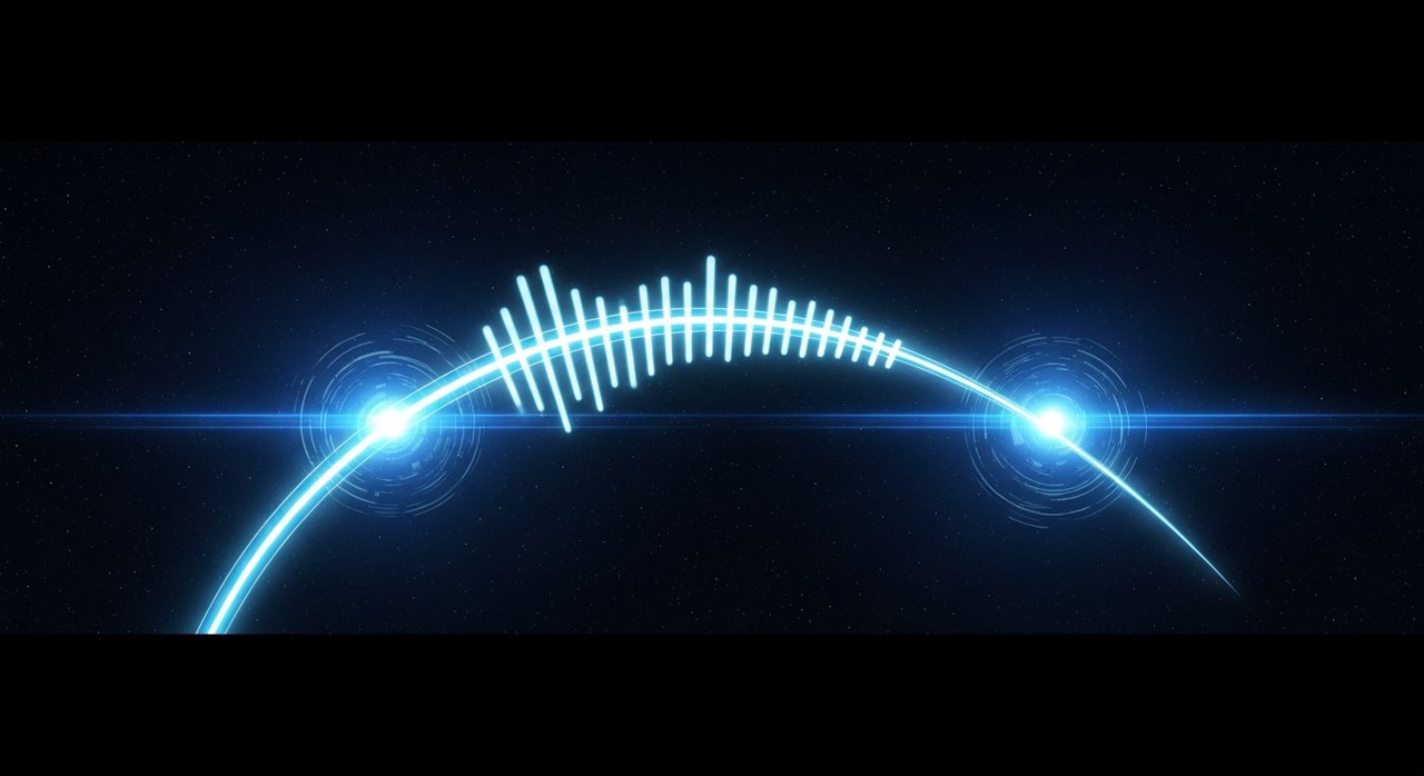 Signal — two cyan nodes connected by an arc of light